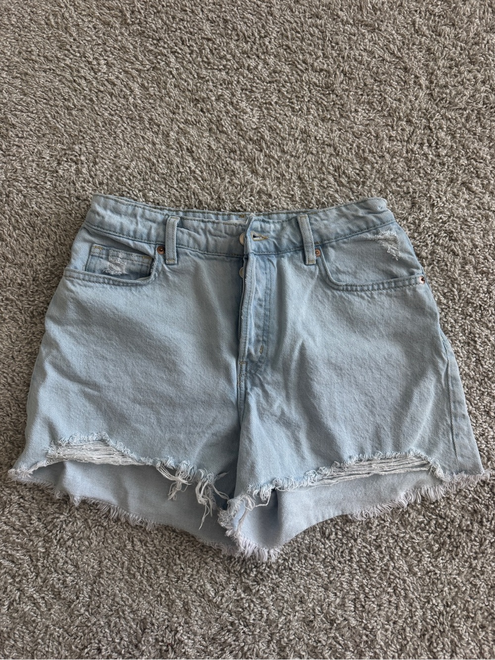 H&M Light Wash Distressed High-Rise Denim Shorts